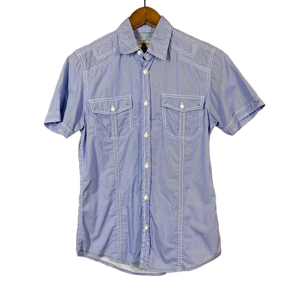 Burton Contrast Stitch Button Up Shirt Short Sleeve Stripe Casual Sport - S